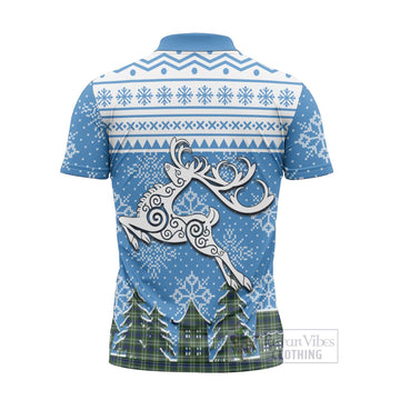 Swinton Clan Christmas Zipper Polo Shirt Celtic Reindeer Style - Tartan Vibes Clothing
