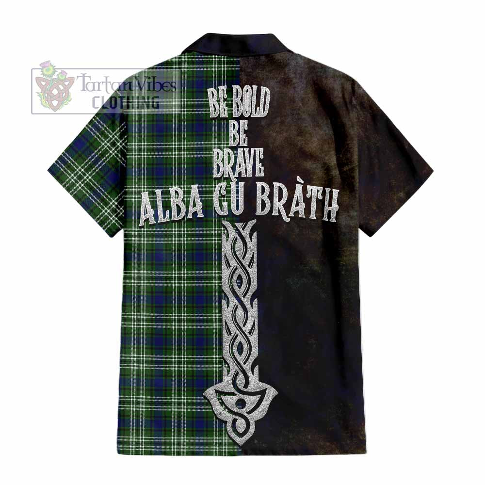 Tartan Vibes Clothing Swinton Tartan Family Crest Short Sleeve Button Shirt Alba Gu Brath Be Brave Lion Ancient Style