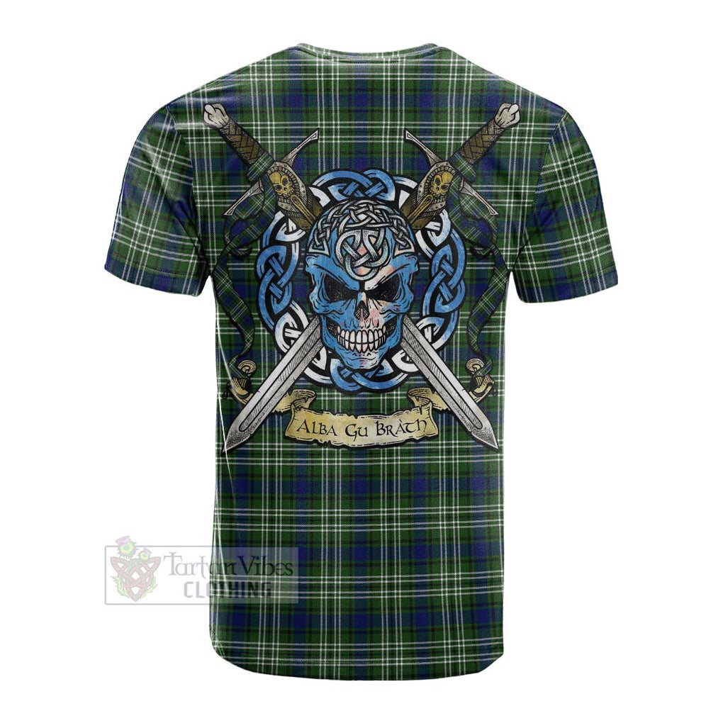 Swinton Tartan Cotton T-shirt with Family Crest Celtic Skull Style Men's Shirt - Tartan Vibes Clothing