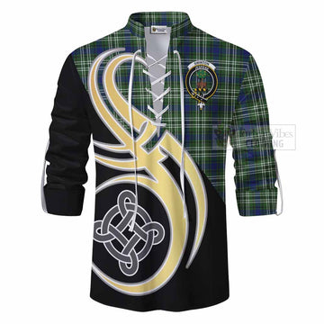 Swinton Tartan Ghillie Kilt Shirt with Family Crest and Celtic Symbol Style - Tartan Vibes Clothing