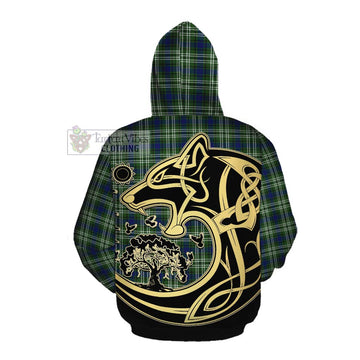 Tartan Vibes Clothing Swinton Tartan Cotton Hoodie with Family Crest Celtic Wolf Style