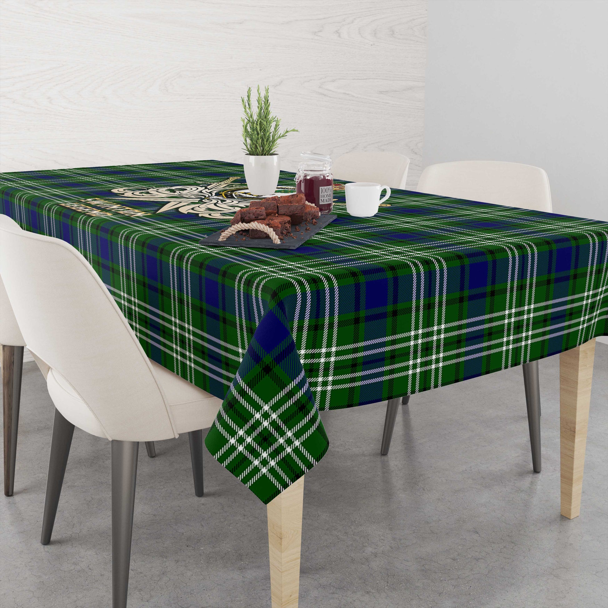 Tartan Vibes Clothing Swinton Tartan Tablecloth with Clan Crest and the Golden Sword of Courageous Legacy