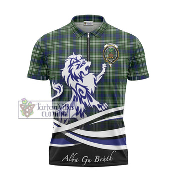 Swinton Tartan Zipper Polo Shirt with Alba Gu Brath Regal Lion Emblem - Tartan Vibes Clothing