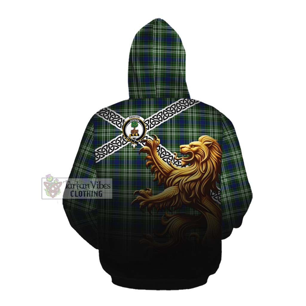 Swinton Crest Tartan Cotton Hoodie with Golden Lion Emblem Celtic Style Pullover Hoodie - Tartan Vibes Clothing