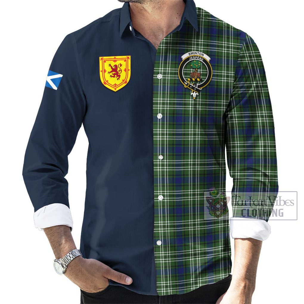 Swinton Tartan Long Sleeve Button Shirt Alba with Scottish Lion Royal Arm Half Style Men's Shirt - Tartan Vibes Clothing