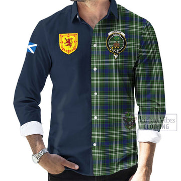 Swinton Tartan Long Sleeve Button Shirt Alba with Scottish Lion Royal Arm Half Style Men's Shirt - Tartan Vibes Clothing