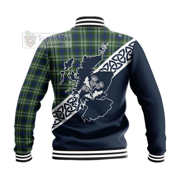 Swinton Tartan Baseball Jacket Featuring Thistle and Scotland Map - Tartan Vibes Clothing