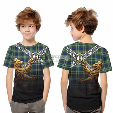 Swinton Crest Tartan Kid T-Shirt with Golden Lion Emblem Celtic Style - Tartan Vibes Clothing