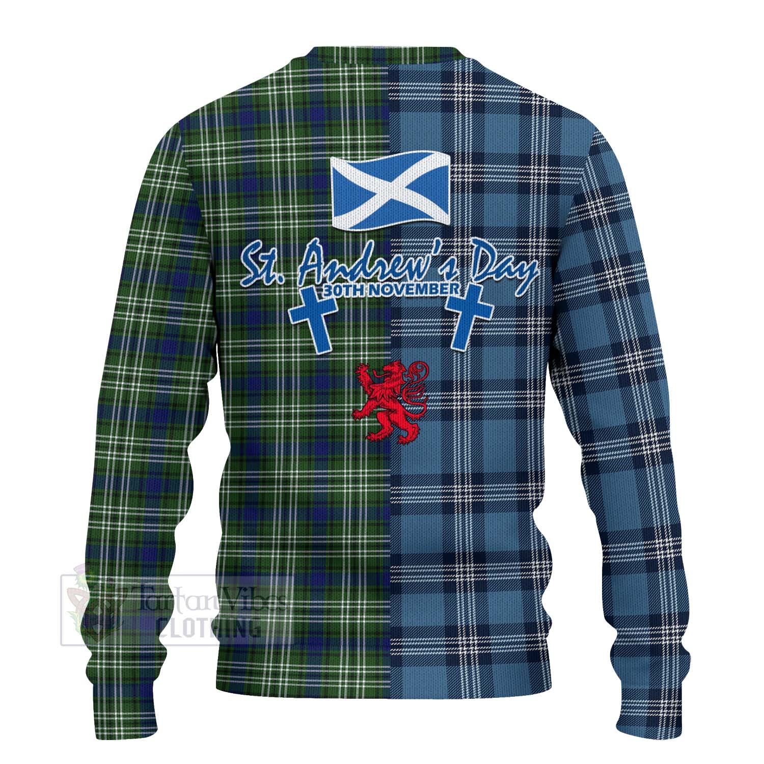 Swinton Tartan Knitted Sweater Happy St. Andrew's Day Half Tartan Style - Tartan Vibes Clothing