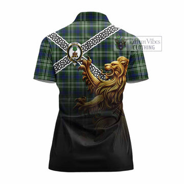 Swinton Crest Tartan Women's Polo Shirt with Golden Lion Emblem Celtic Style - Tartan Vibes Clothing