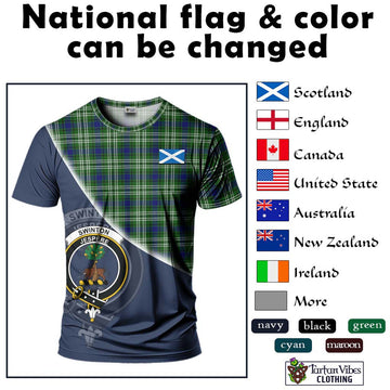 Swinton Tartan T-Shirt with Personalised National Flag and Family Crest Half Style - Tartan Vibes Clothing
