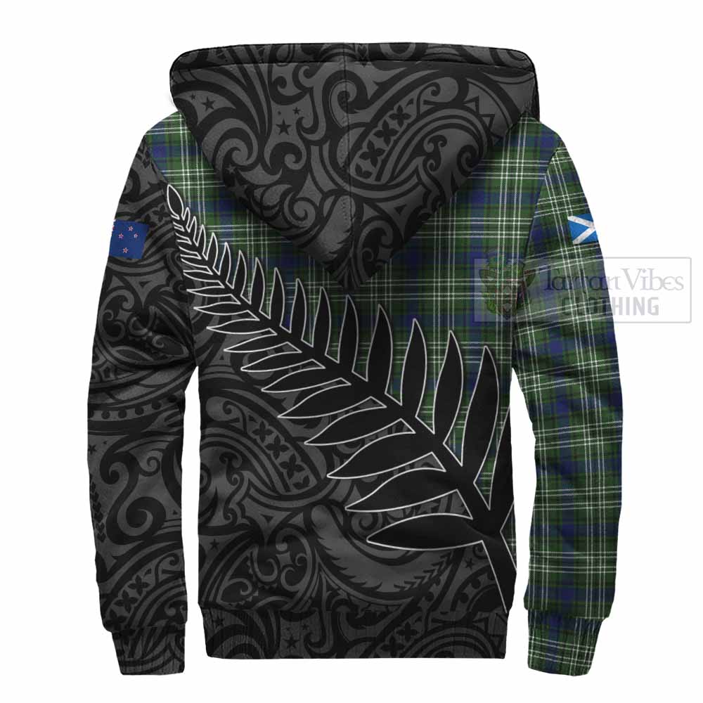 Tartan Vibes Clothing Swinton Crest Tartan Sherpa Hoodie with New Zealand Silver Fern Half Style