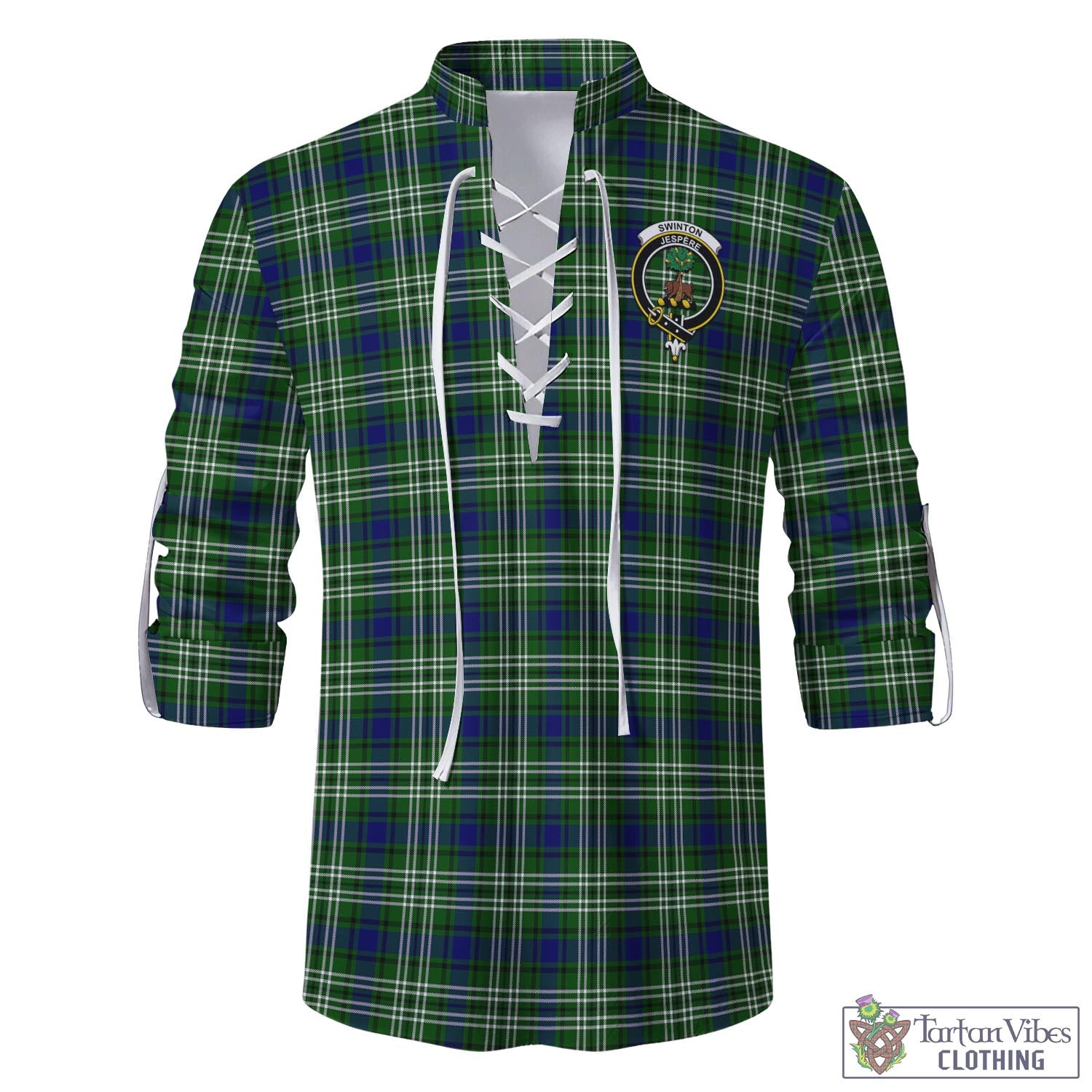 Tartan Vibes Clothing Swinton Tartan Men's Scottish Traditional Jacobite Ghillie Kilt Shirt with Family Crest