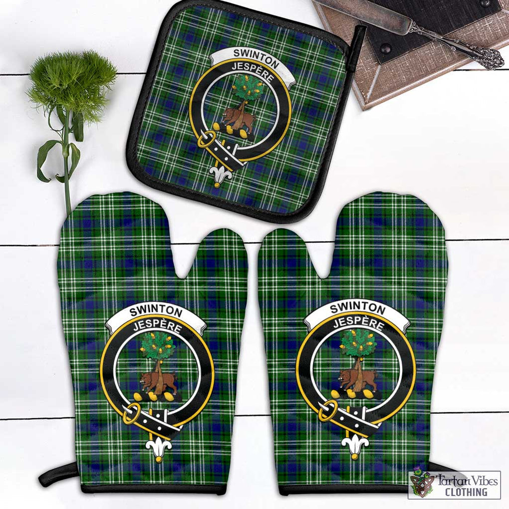 Swinton Tartan Combo Oven Mitt & Pot-Holder with Family Crest Black - Tartan Vibes Clothing