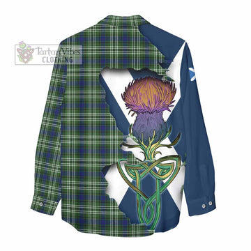 Tartan Vibes Clothing Swinton Tartan Family Crest Women's Casual Shirt Scottish Thistle Celtic Inspired
