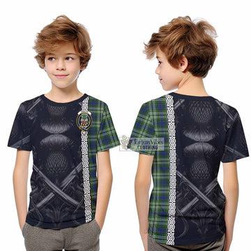 Swinton Tartan Kid T-Shirt with Family Crest Cross Sword Thistle Celtic Vibes - Tartan Vibes Clothing