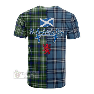 Swinton Tartan Cotton T-shirt Happy St. Andrew's Day Half Tartan Style - Tartan Vibes Clothing