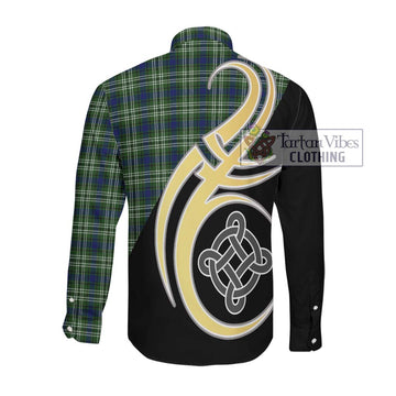 Swinton Tartan Long Sleeve Button Shirt with Family Crest and Celtic Symbol Style Men's Shirt - Tartan Vibes Clothing