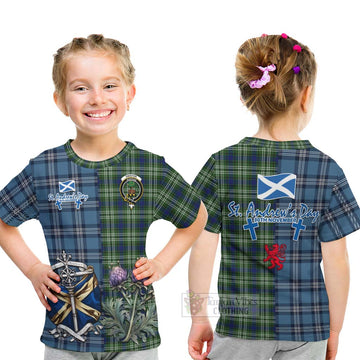 Swinton Tartan Kid T-Shirt Happy St. Andrew's Day Half Tartan Style - Tartan Vibes Clothing