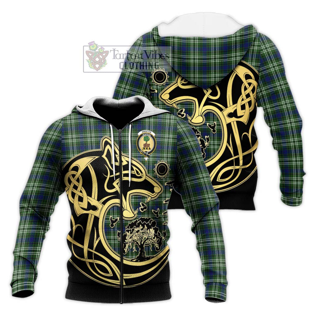 Swinton Tartan Knitted Hoodie with Family Crest Celtic Wolf Style Unisex Knitted Zip Hoodie - Tartan Vibes Clothing