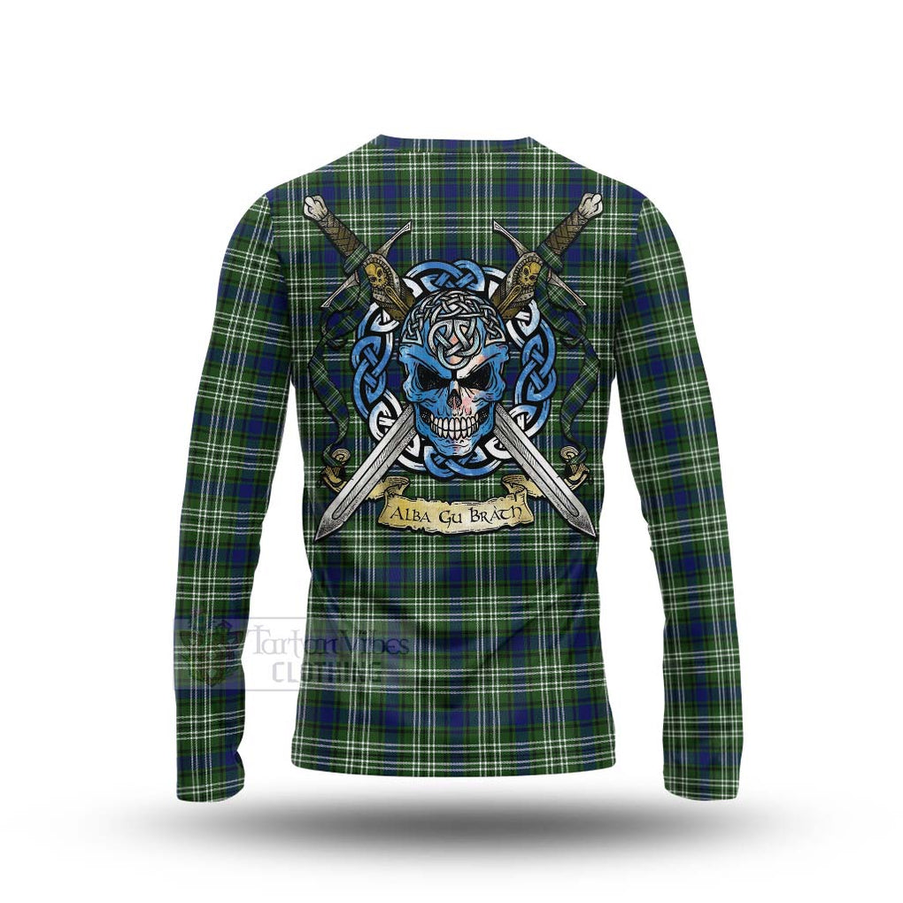 Swinton Tartan Long Sleeve T-Shirt with Family Crest Celtic Skull Style - Tartan Vibes Clothing