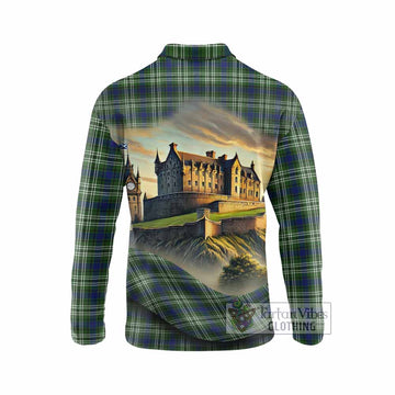 Swinton Tartan Family Crest Long Sleeve Polo Shirt with Scottish Ancient Castle Style - Tartan Vibes Clothing
