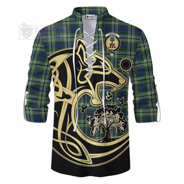 Swinton Tartan Ghillie Kilt Shirt with Family Crest Celtic Wolf Style - Tartan Vibes Clothing
