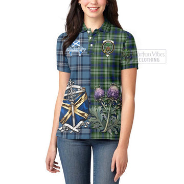 Swinton Tartan Women's Polo Shirt Happy St. Andrew's Day Half Tartan Style - Tartan Vibes Clothing