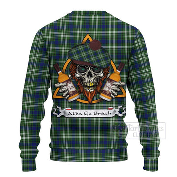 Swinton Tartan Ugly Sweater with Family Crest and Bearded Skull Holding Bottles of Whiskey - Tartan Vibes Clothing