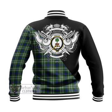 Swinton Tartan Baseball Jacket with Family Crest and Military Logo Style - Tartan Vibes Clothing