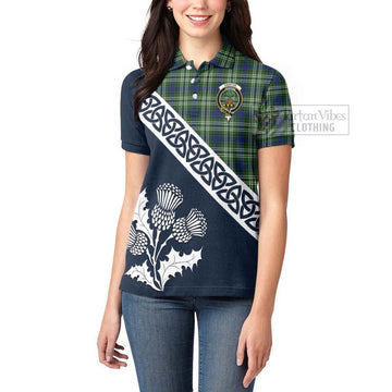 Swinton Tartan Women's Polo Shirt Featuring Thistle and Scotland Map - Tartanvibesclothing Store