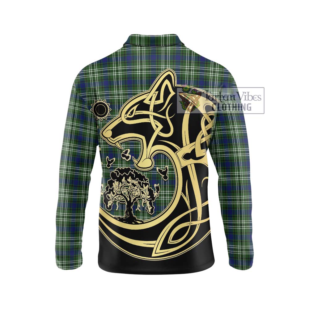 Swinton Tartan Long Sleeve Polo Shirt with Family Crest Celtic Wolf Style - Tartan Vibes Clothing