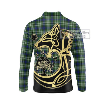 Swinton Tartan Long Sleeve Polo Shirt with Family Crest Celtic Wolf Style - Tartan Vibes Clothing