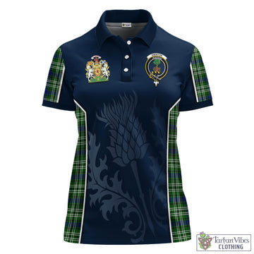 Swinton Tartan Women's Polo Shirt with Family Crest and Scottish Thistle Vibes Sport Style