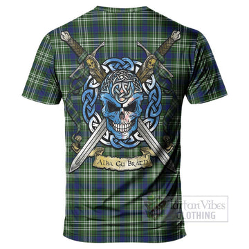 Swinton Tartan T-Shirt with Family Crest Celtic Skull Style - Tartan Vibes Clothing