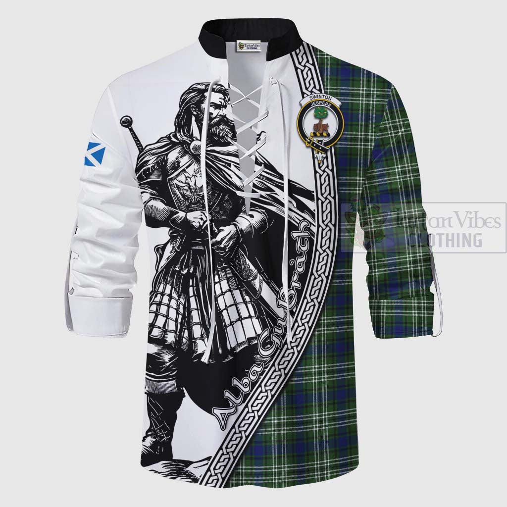 Swinton Tartan Clan Crest Ghillie Kilt Shirt with Highlander Warrior Celtic Style - Tartan Vibes Clothing