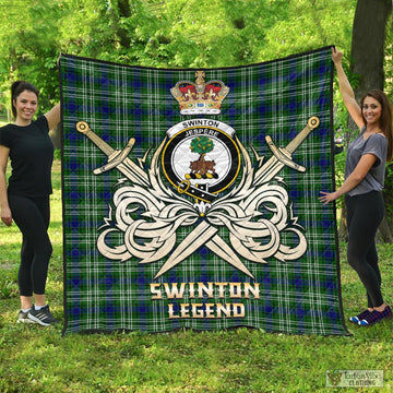 Swinton Tartan Quilt with Clan Crest and the Golden Sword of Courageous Legacy - Tartan Vibes Clothing