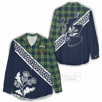 Swinton Tartan Women's Casual Shirt Featuring Thistle and Scotland Map - Tartan Vibes Clothing