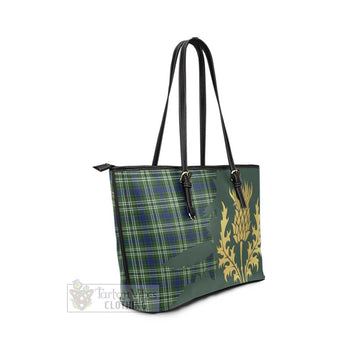 Tartan Vibes Clothing Swinton Tartan Leather Tote Bag Gold Thistle Style
