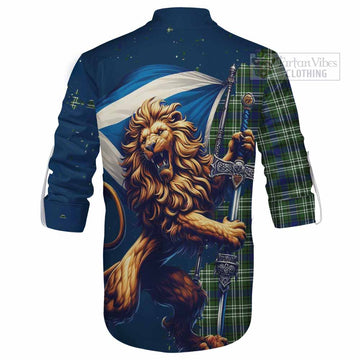 Swinton Tartan Family Crest Ghillie Kilt Shirt with Scottish Majestic Lion - Tartan Vibes Clothing