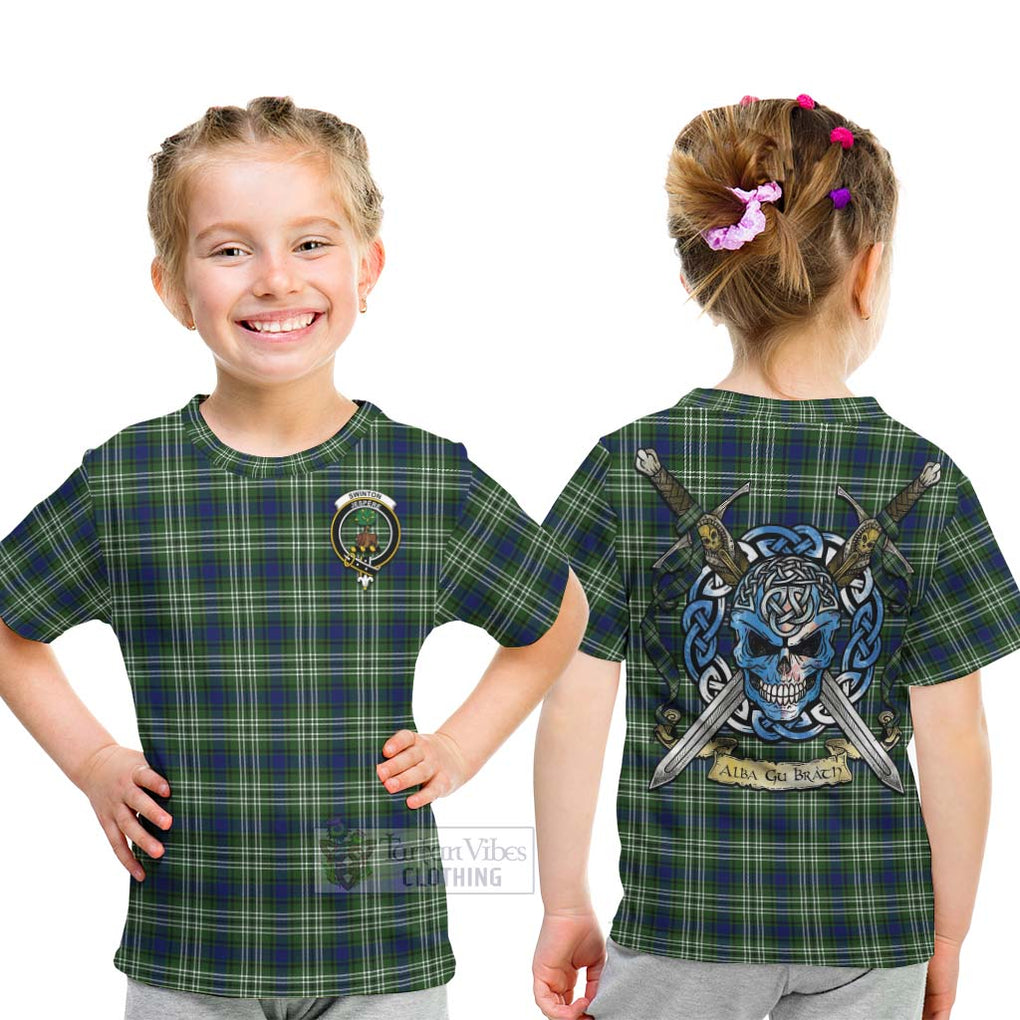 Swinton Tartan Kid T-Shirt with Family Crest Celtic Skull Style - Tartan Vibes Clothing