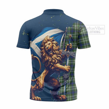 Swinton Tartan Family Crest Zipper Polo Shirt with Scottish Majestic Lion - Tartan Vibes Clothing