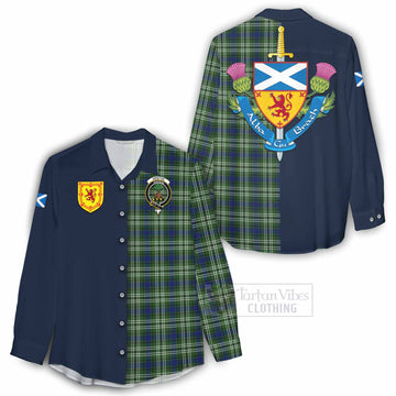 Swinton Tartan Women's Casual Shirt Alba with Scottish Lion Royal Arm Half Style - Tartan Vibes Clothing