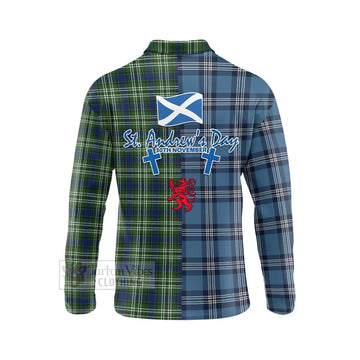 Swinton Tartan Long Sleeve Polo Shirt Happy St. Andrew's Day Half Tartan Style - Tartan Vibes Clothing
