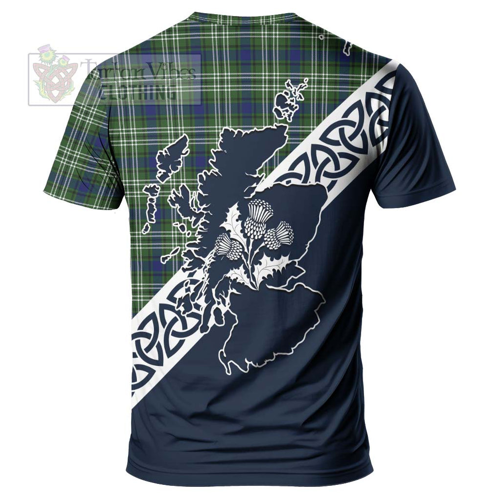 Swinton Tartan T-Shirt Featuring Thistle and Scotland Map - Tartanvibesclothing Store