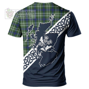 Swinton Tartan T-Shirt Featuring Thistle and Scotland Map - Tartanvibesclothing Store