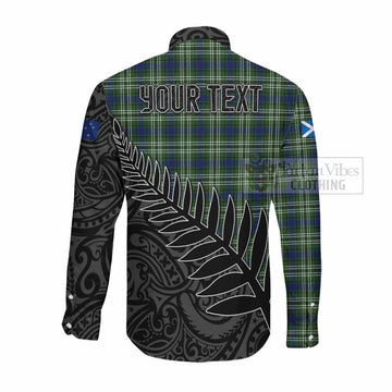 Tartan Vibes Clothing Swinton Crest Tartan Long Sleeve Button Shirt with New Zealand Silver Fern Half Style