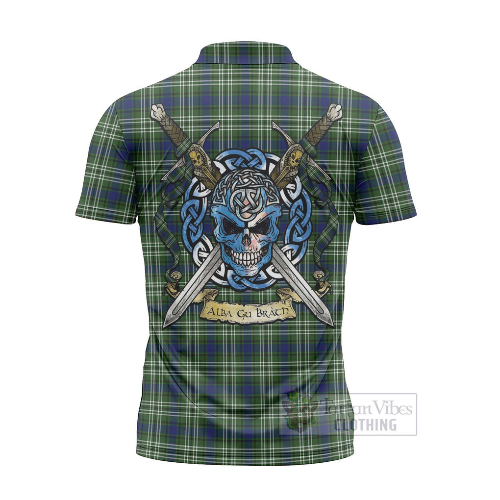 Swinton Tartan Zipper Polo Shirt with Family Crest Celtic Skull Style - Tartan Vibes Clothing