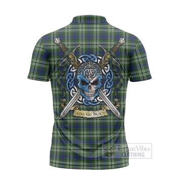 Swinton Tartan Zipper Polo Shirt with Family Crest Celtic Skull Style - Tartan Vibes Clothing