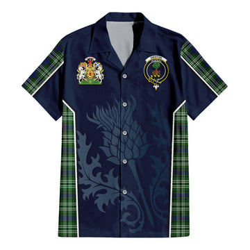 Swinton Tartan Hawaiian Shirt with Family Crest and Scottish Thistle Vibes Sport Style - Tartan Vibes Clothing